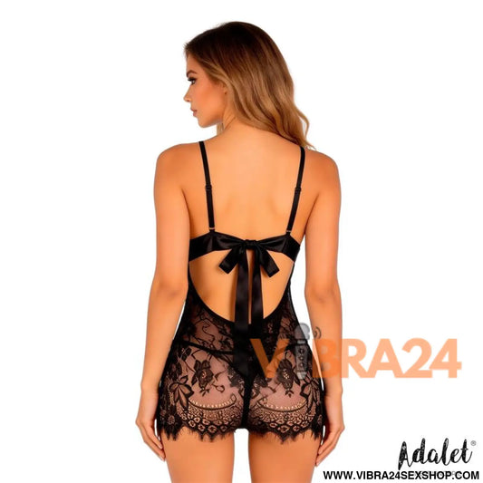 Adalet Lingerie – Fiora: Babydoll e Tanga em Preto para Conforto Sedução