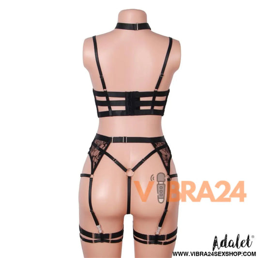 Adalet Lingerie – Hyacinth: Conjunto de Sutiã Cinta-liga e Tanga em Preto para Conforto Sofisticação