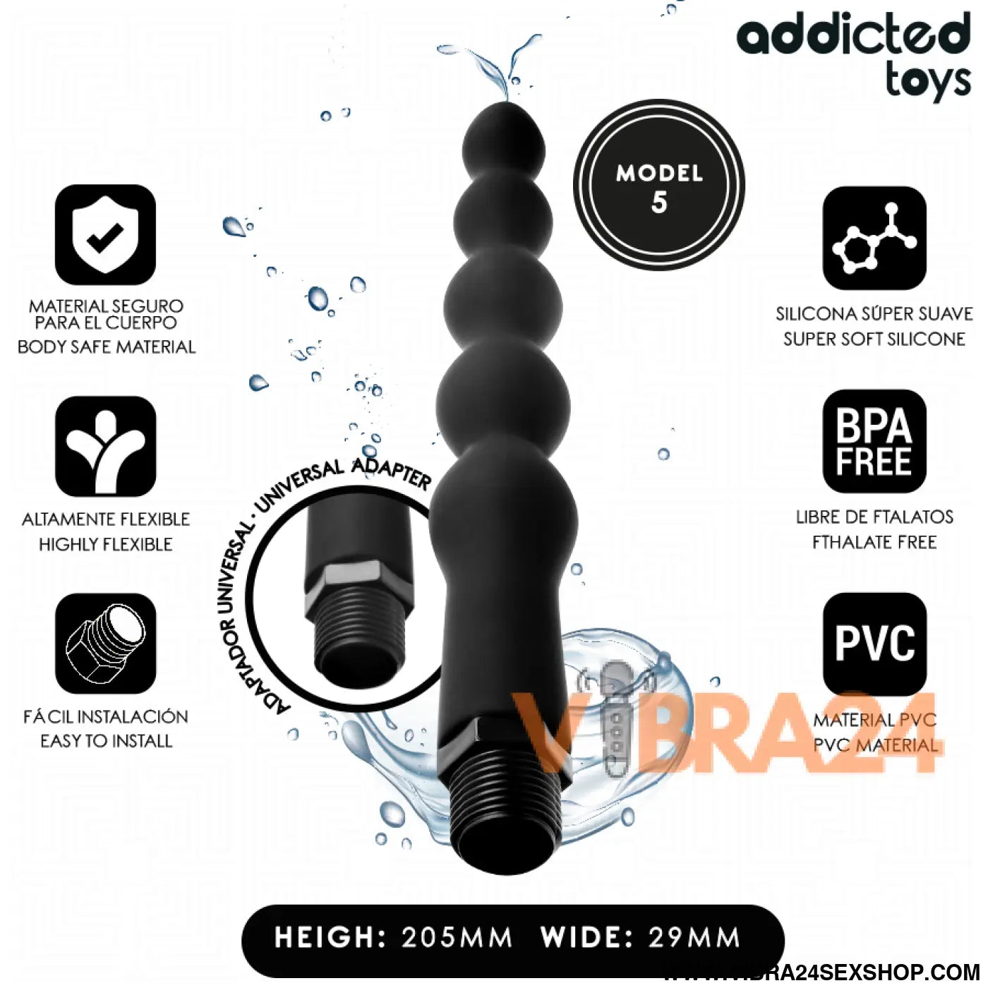 ADDICTED TOYS - LIMPADOR ANAL COM ADAPTADOR UNIVERSAL MODELO 5