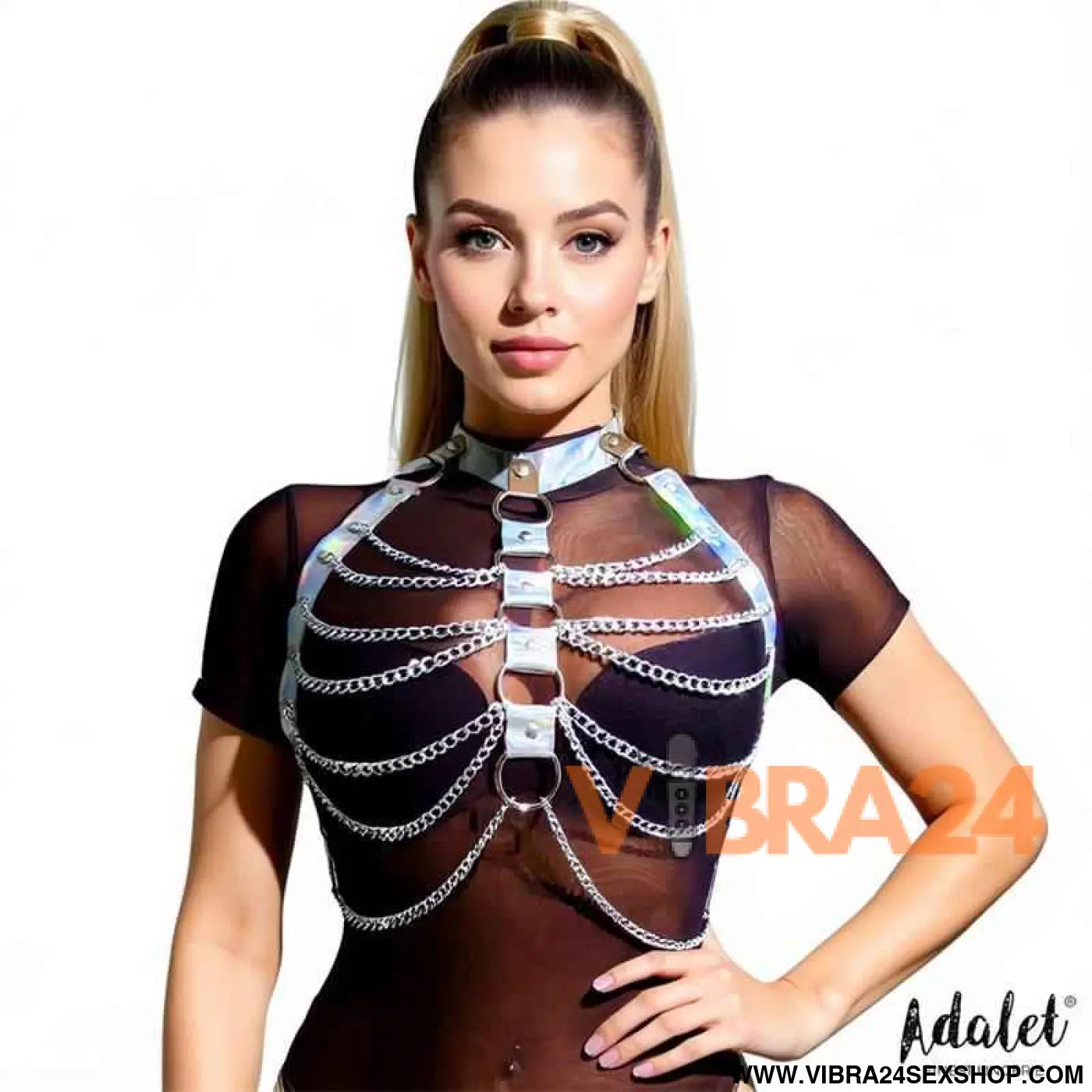 Bianca Vegan Leather Chest Harness with Chain One size
