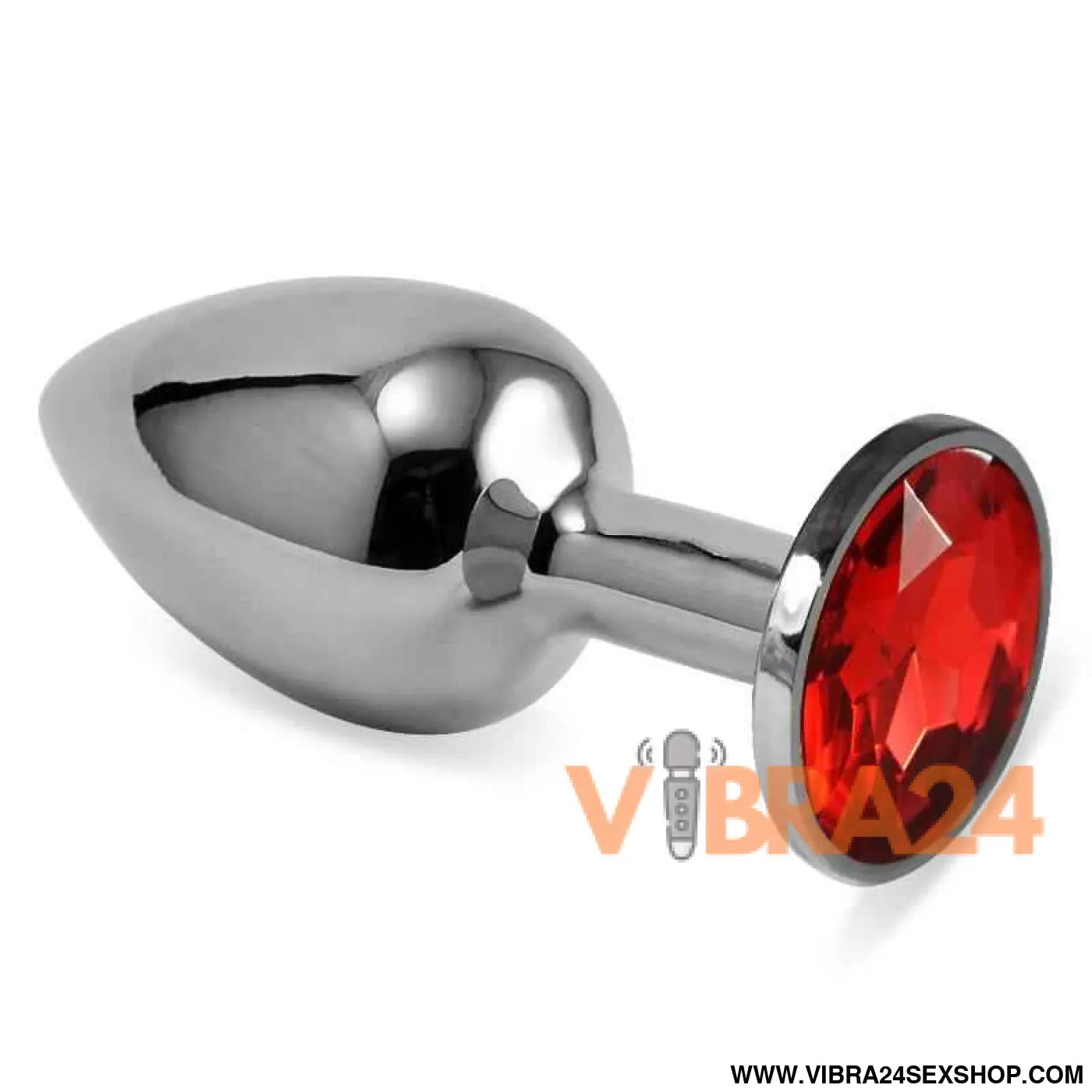 Butt Plug Silver Rosebud Classic with Red Jewel Size S