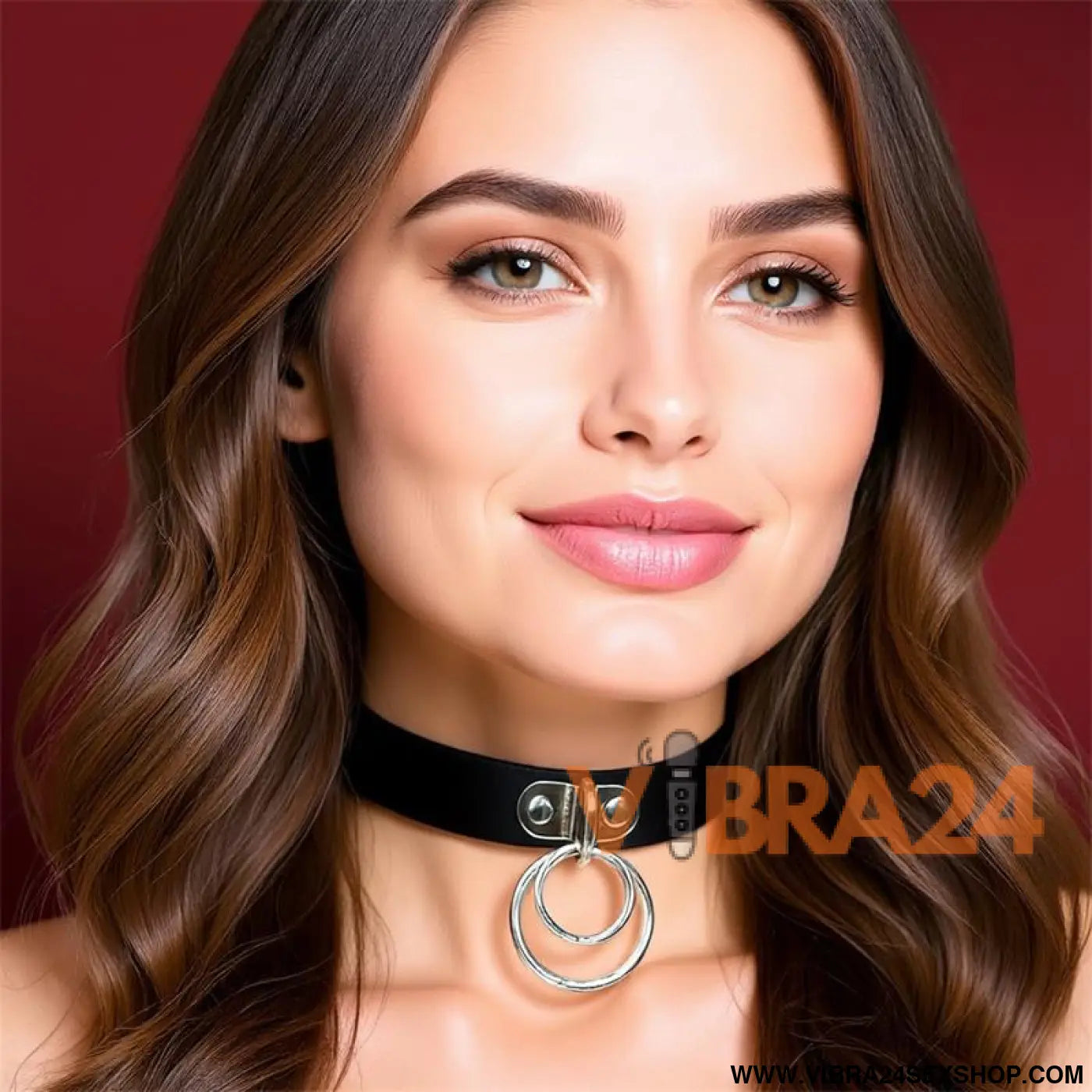 Collar with Double Ring Vegan Leather One Size