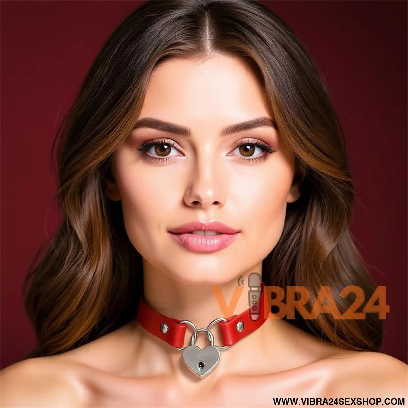 Collar with Heart Lock Vegan Leather One Size