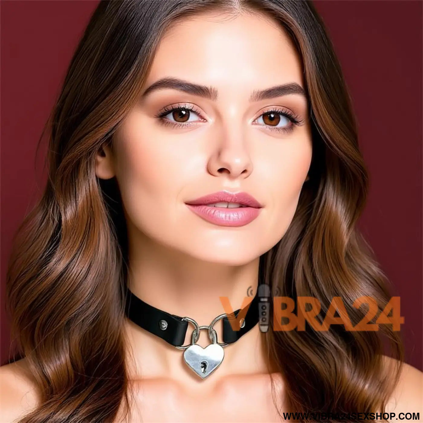 Collar with Heart Lock Vegan Leather One Size