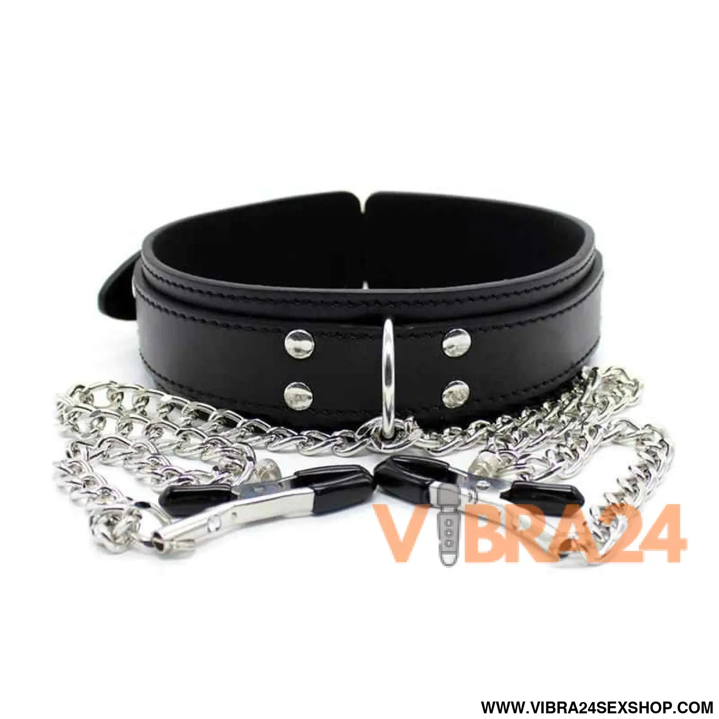 Collar with Nipple Clamps and metal Chain Black