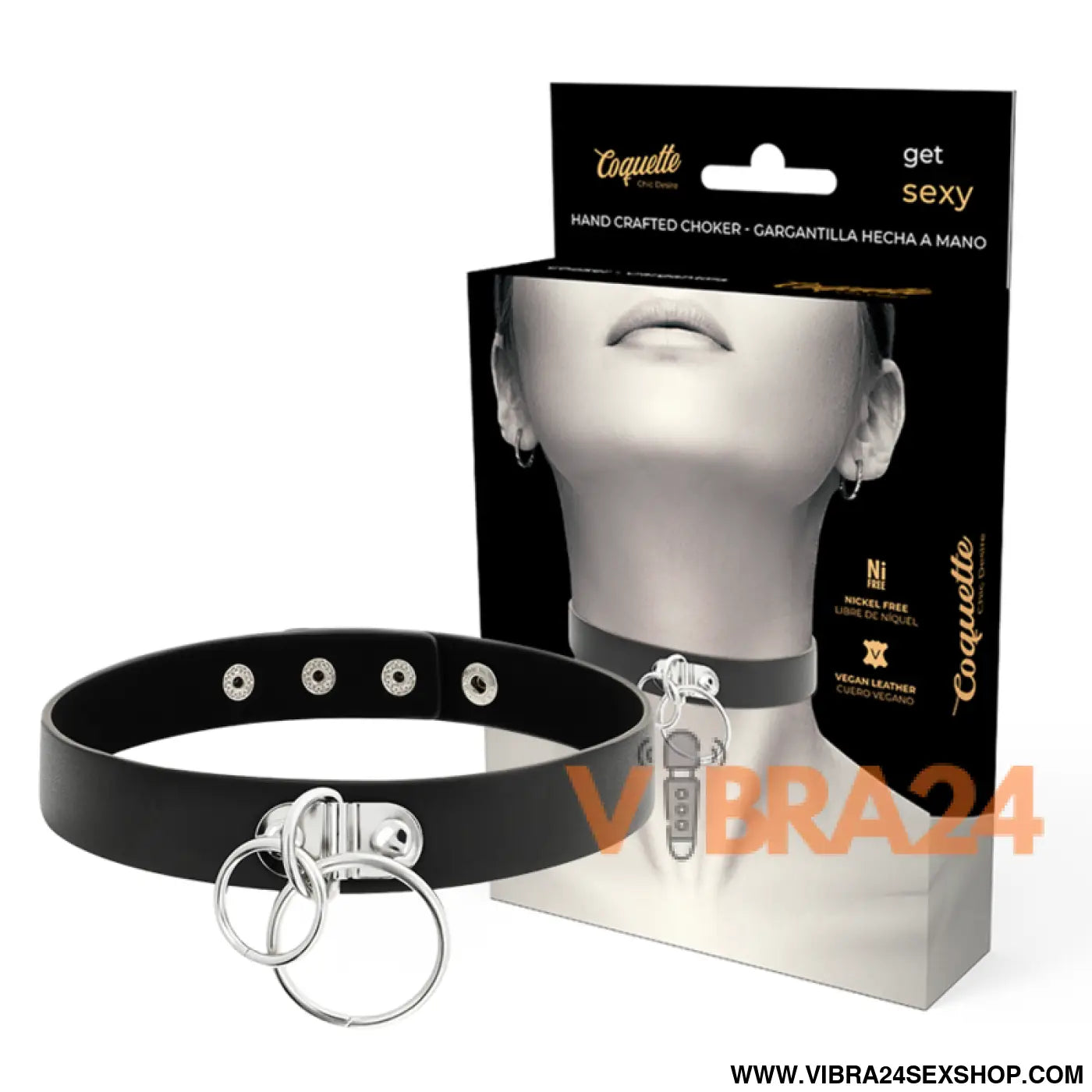COQUETTE CHIC DESIRE - GARGANTILHA DE COURO VEGANO ANEL DUPLO