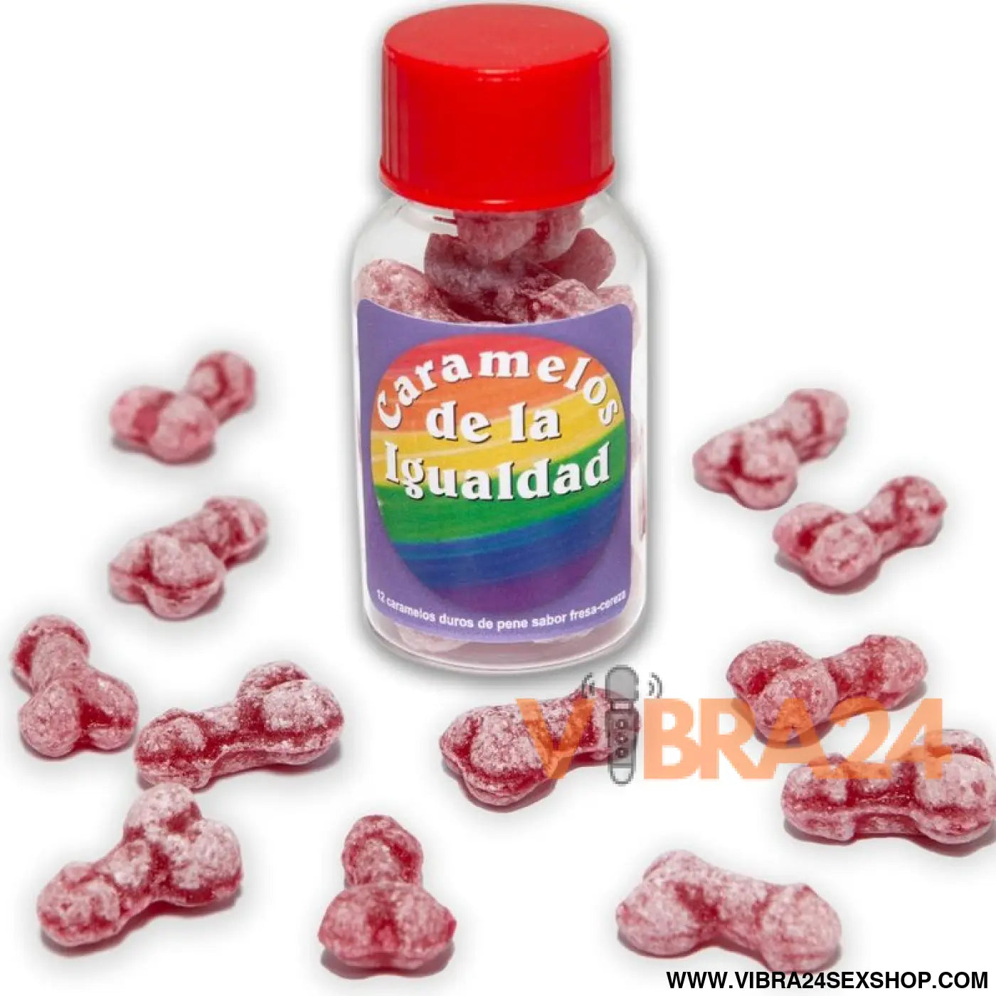 DIABLO PICANTE - 12 DOCES DE IGUALDADE EM FORMATO PÊNIS MORANGO/CEREJA