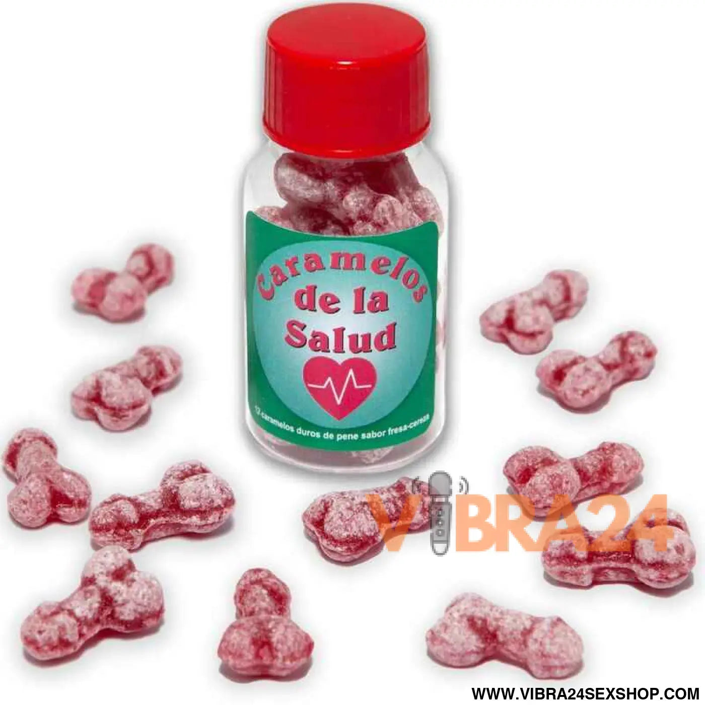 DIABLO PICANTE - 12 DOCES SAUDVEIS FORMATO DE PÊNIS MORANGO/CEREJA