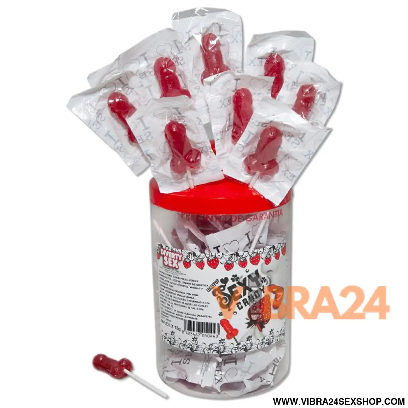 Display with 50 Penis Lollipops Strawberry Cherry Flavor