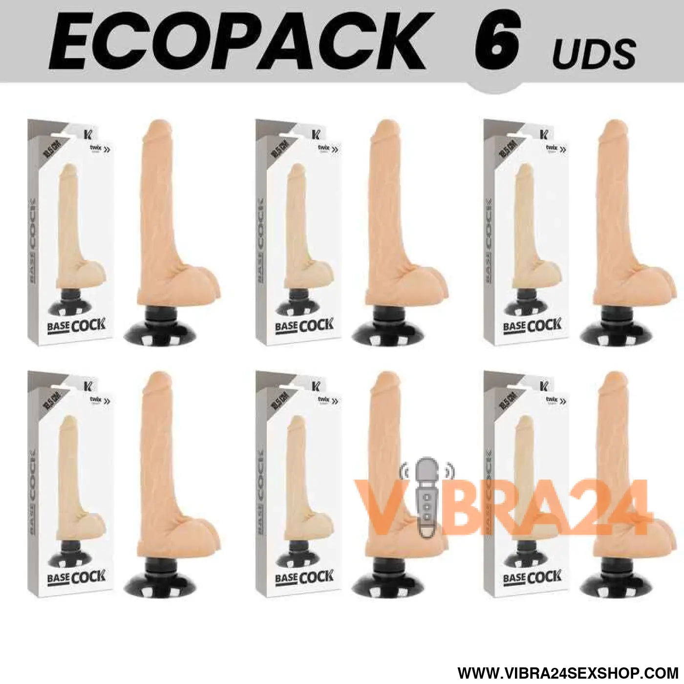 ECOPACK 6 UNIT - BASECOCK VIBRADOR REALÍSTICO 2-1 NATURAL 18.5 CM -O- 4