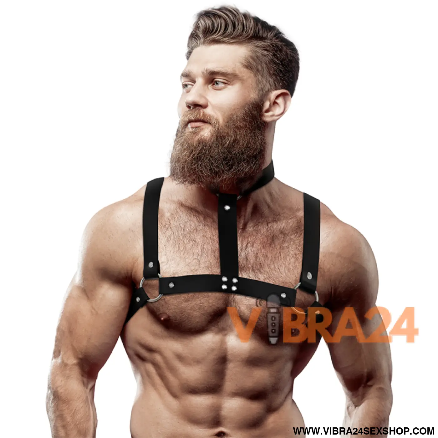 FETISH SUBMISSIVE ATTITUDE - ARNÊS DE PEITO AJUSTVEL COURO ECOLÓGICO COM COLAR PARA HOMENS
