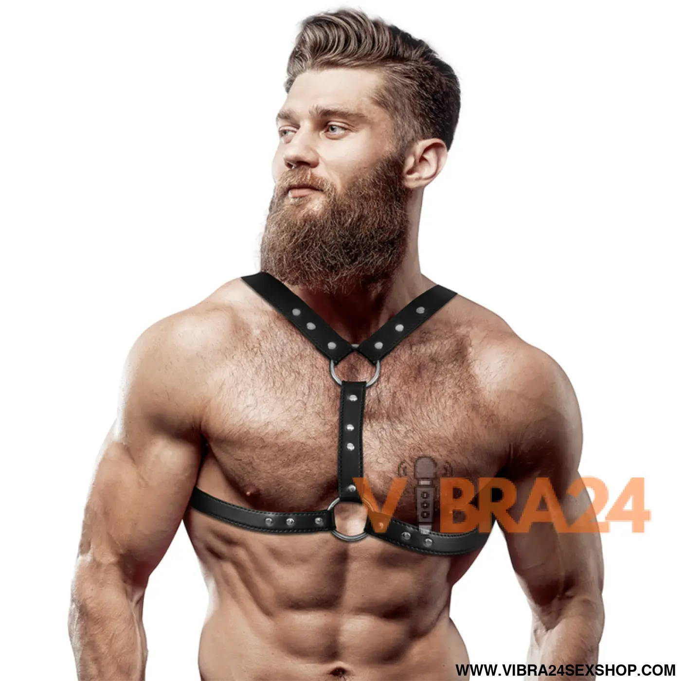 FETISH SUBMISSIVE ATTITUDE - ARNÊS DE PEITO COURO ECOLÓGICO COM SUPORTE DUPLO E TACHAS PARA HOMENS