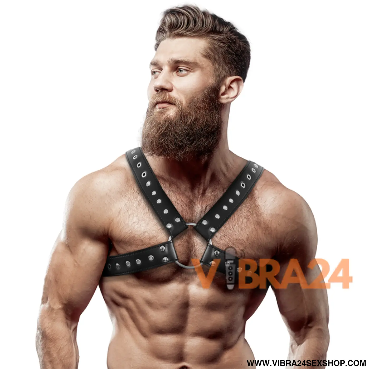 FETISH SUBMISSIVE ATTITUDE - ARNÊS DE PEITORAL COURO ECOLÓGICO CRUZADO PARA HOMENS COM TACHAS