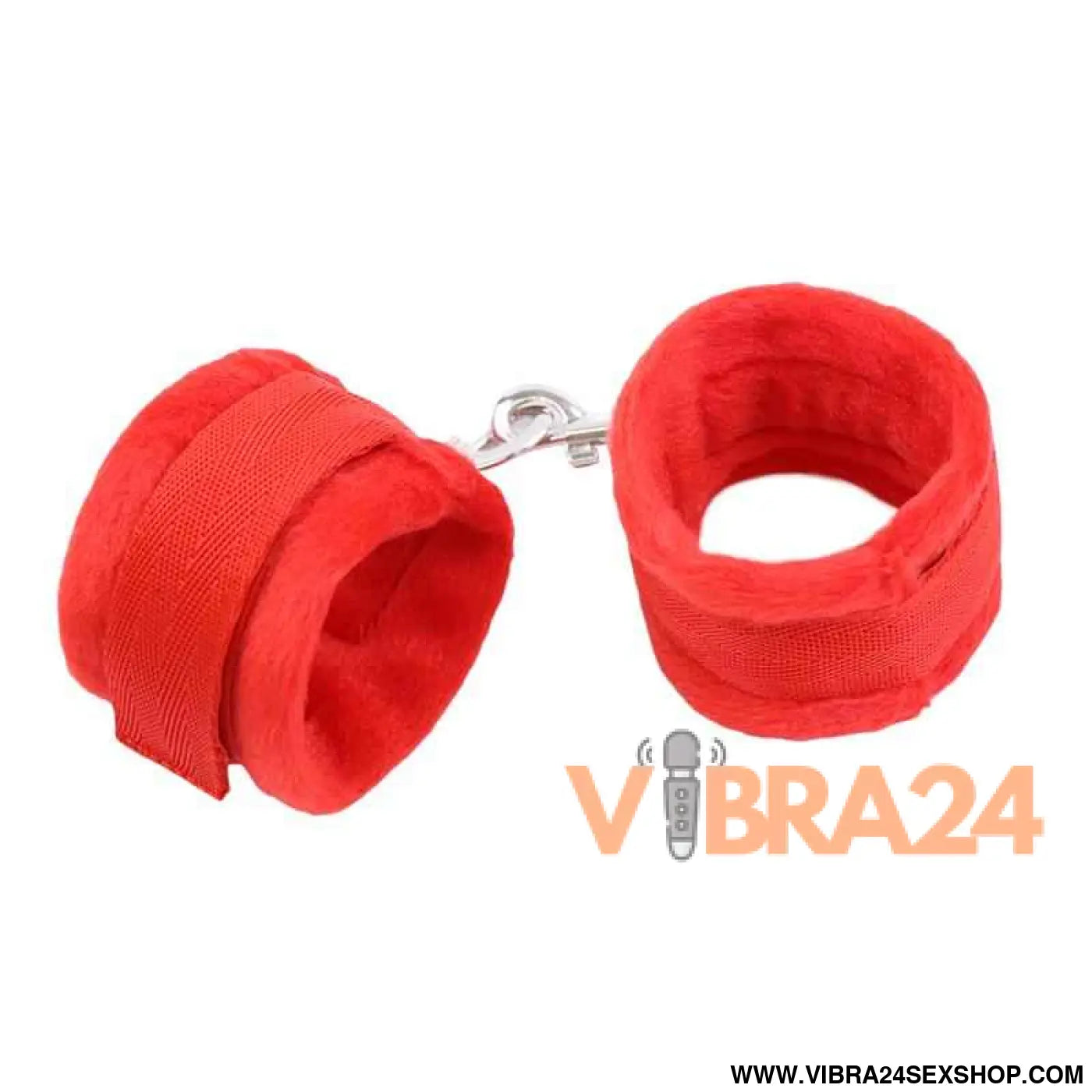 Handcuffs with Velcro Long Fur Red