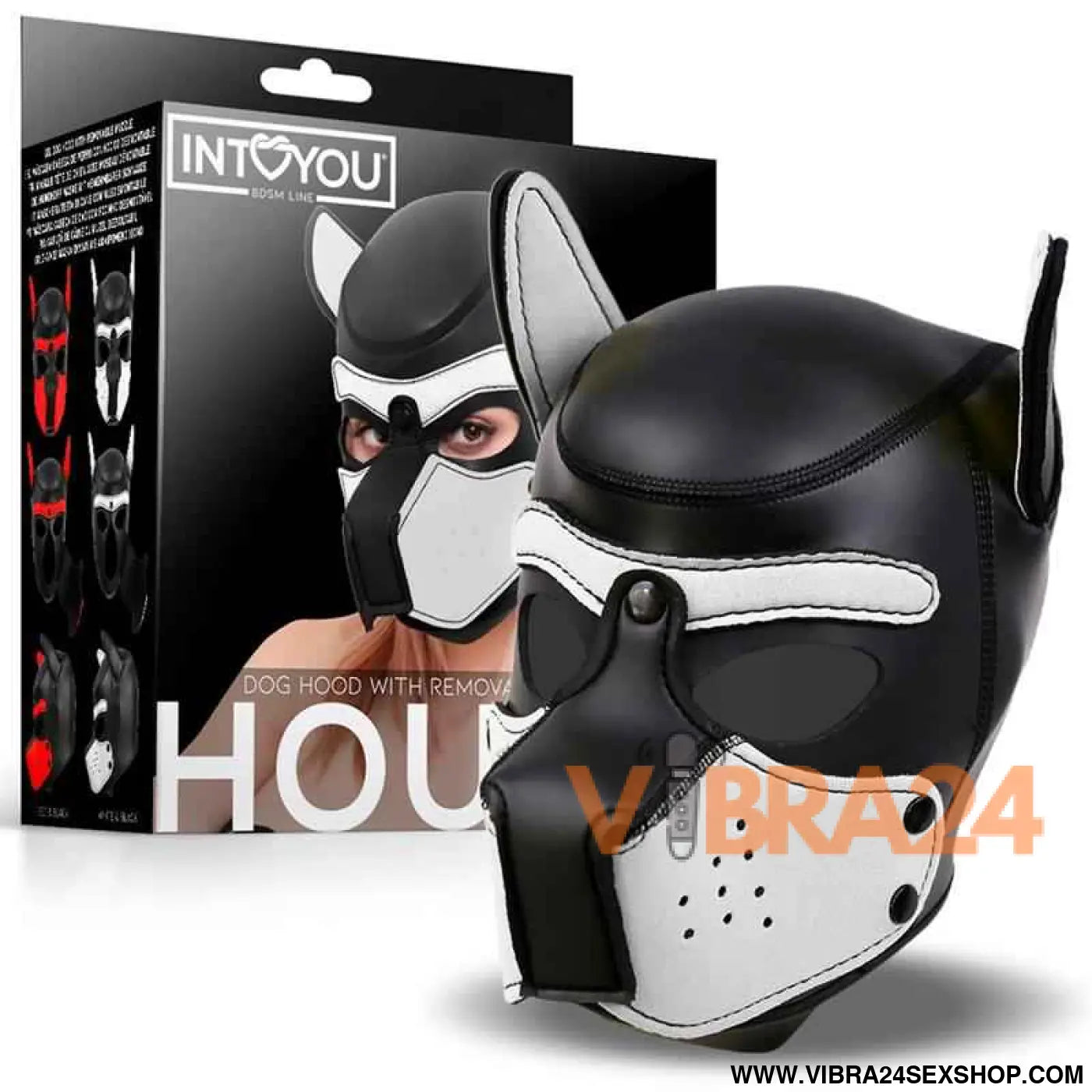 Hound Neoprene Dog Hood with Removable Muzzle White/Black One Size