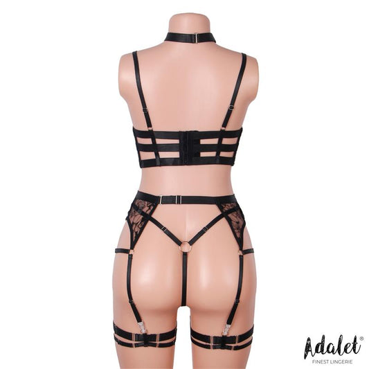 Adalet Lingerie – Hyacinth: Conjunto de Sutiã, Cinta-liga e Tanga em Preto para Conforto e Sofisticação