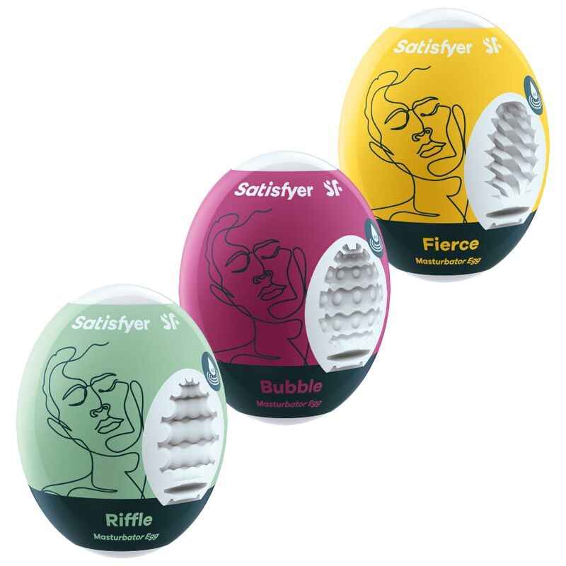 SATISFYER - 3 OVOS MASTURBADORES RIFFLE, BUBBLE & FIERCE - VIBRA24 SEXSHOP