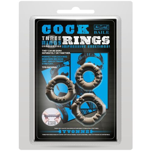 BAILE - COCK RINGS YVONNE CONJUNTO 3 ANÉIS PARA PÉNIS - VIBRA24 SEXSHOP