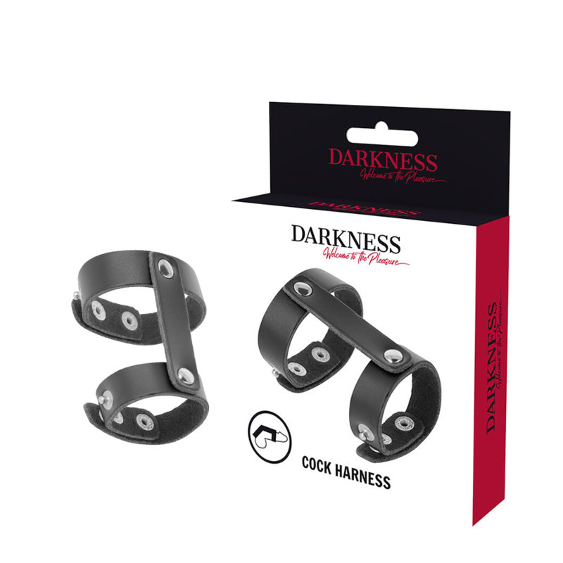 DARKNESS - ANEL DE PÉNIS E TESTÍCULOS AJUSTVEIS EM COURO - VIBRA24 SEXSHOP