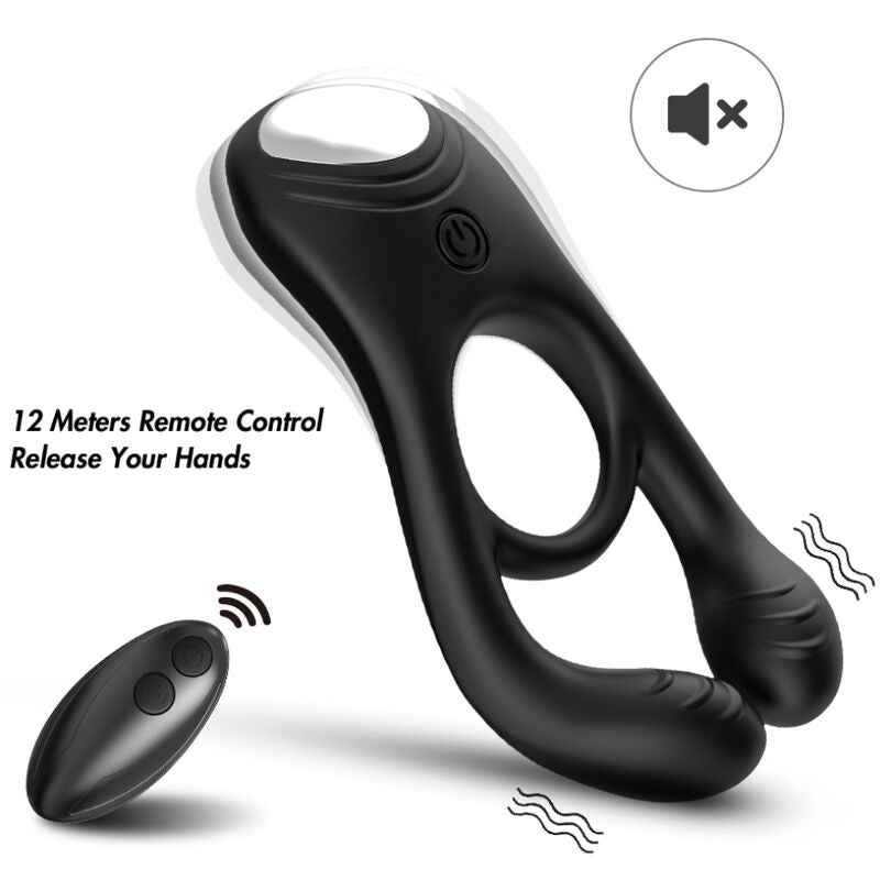 ARMONY - ANEL VIBRADOR DUPLO VEYRON PARA CASAIS COM CONTROLE REMOTO PRETO - VIBRA24 SEXSHOP