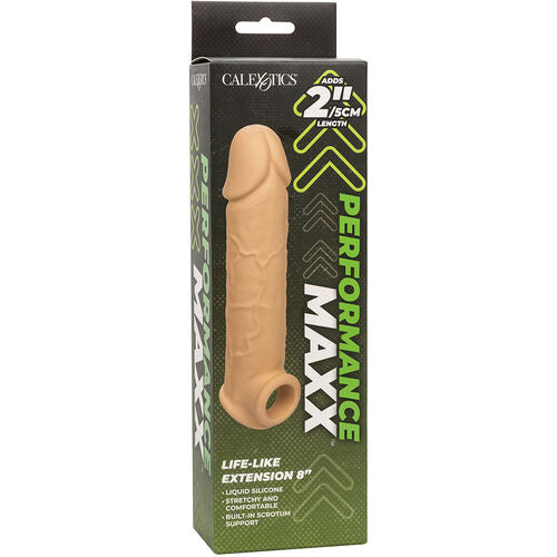 CalExotics – Performance Maxx Life-Like Extension 8: Extensão Realista com Alça Escrotal Integrada e Comprimento Aprimorado para Prazer Máximo