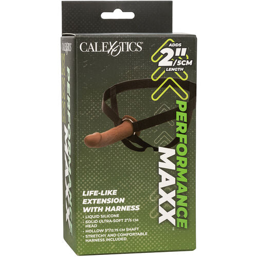 CalExotics – Performance Maxx Life-Like Extension: Extensão Realista com Arnês, Silicone Líquido e Ajuste Seguro em Tom Pele Marrom