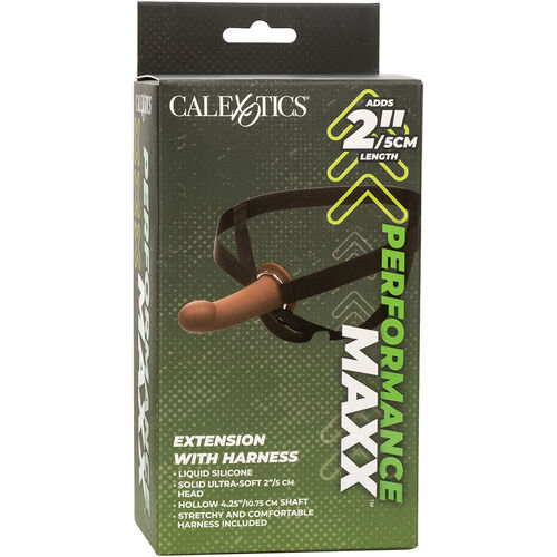 CalExotics – Performance Maxx: Extensão com Arnês, Silicone Líquido e Ajuste Seguro em Tom Pele Marrom - VIBRA24 SEXSHOP