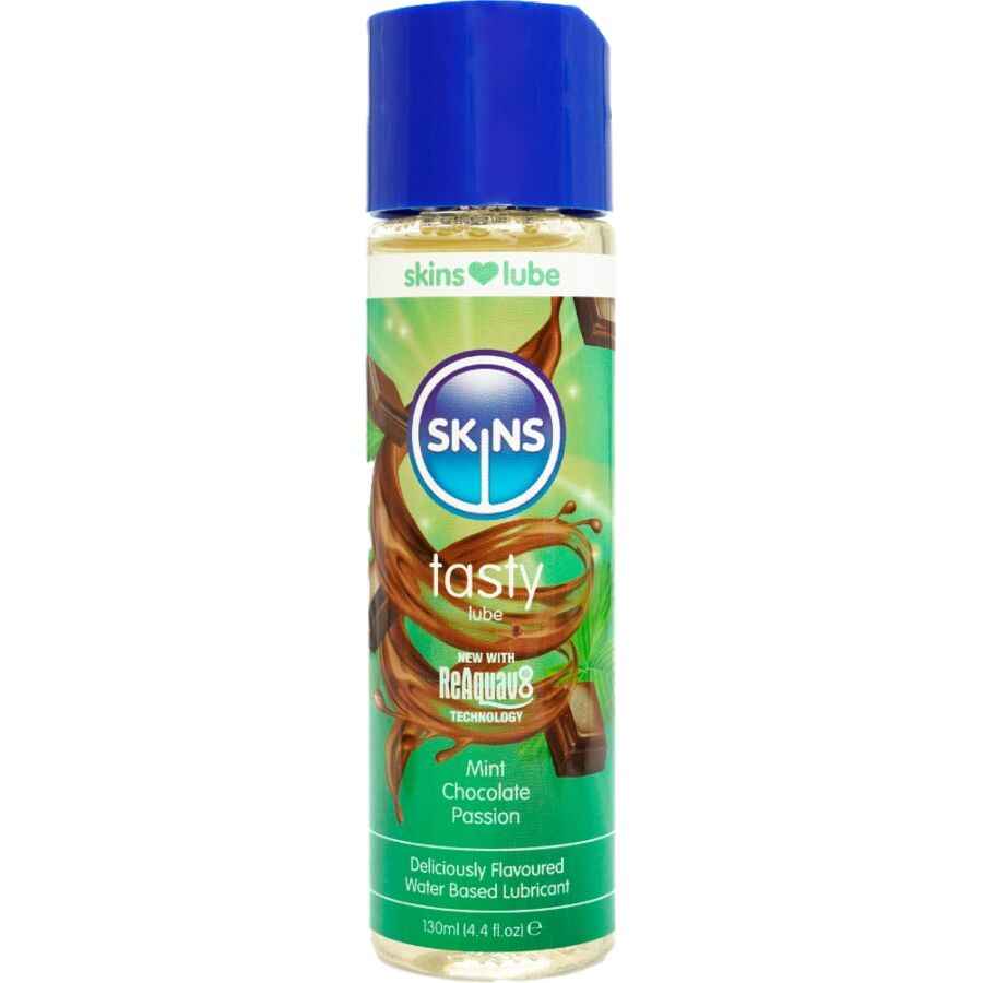 SKINS - LUBRIFICANTE SABOROSO À BASE DE ÁGUA COM SABOR DE HORTELÃ E CHOCOLATE 130 ML