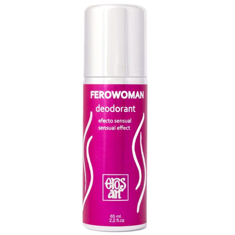 Desodorizante íntimo ferowoman eros art em frasco rosa vibrante com linhas brancas e tampa prata vendido na vibra24 sexshop loja erotica