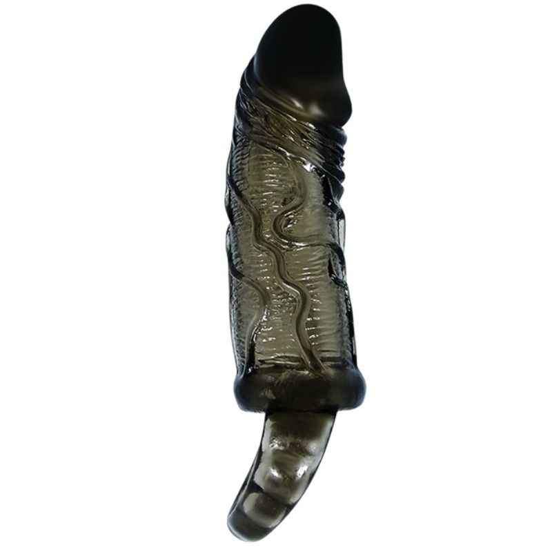 BAILE - CAPA EXTENSORA DE PÊNIS COM ALA PARA TESTÍCULOS PRETA 13.5 CM - VIBRA24 SEXSHOP
