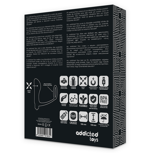 Anel de Pénis com Controle Remoto Recarregável - Plug Anal Preto Addicted Toys - VIBRA24 SEXSHOP