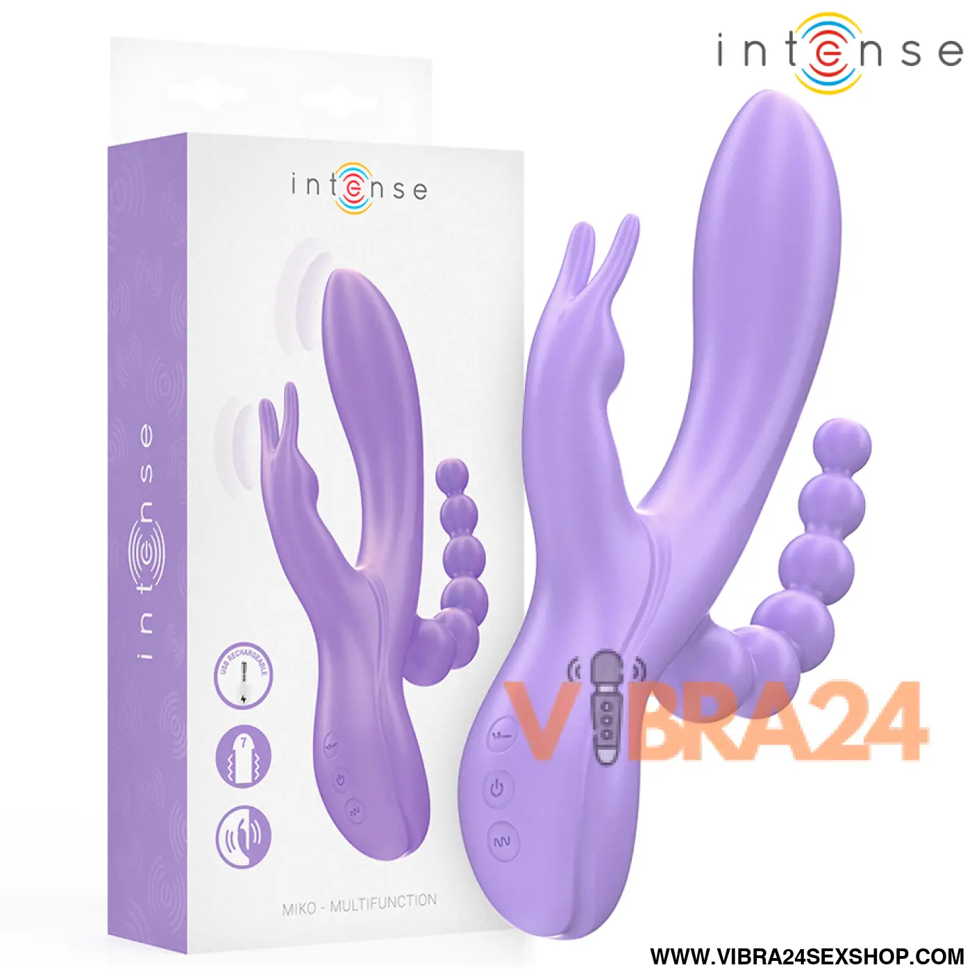 INTENSE - MIKO TRIPLO VIBRADOR COELHO & ESTIMULADOR ANAL 7 VIBRAÇÕES ROXO