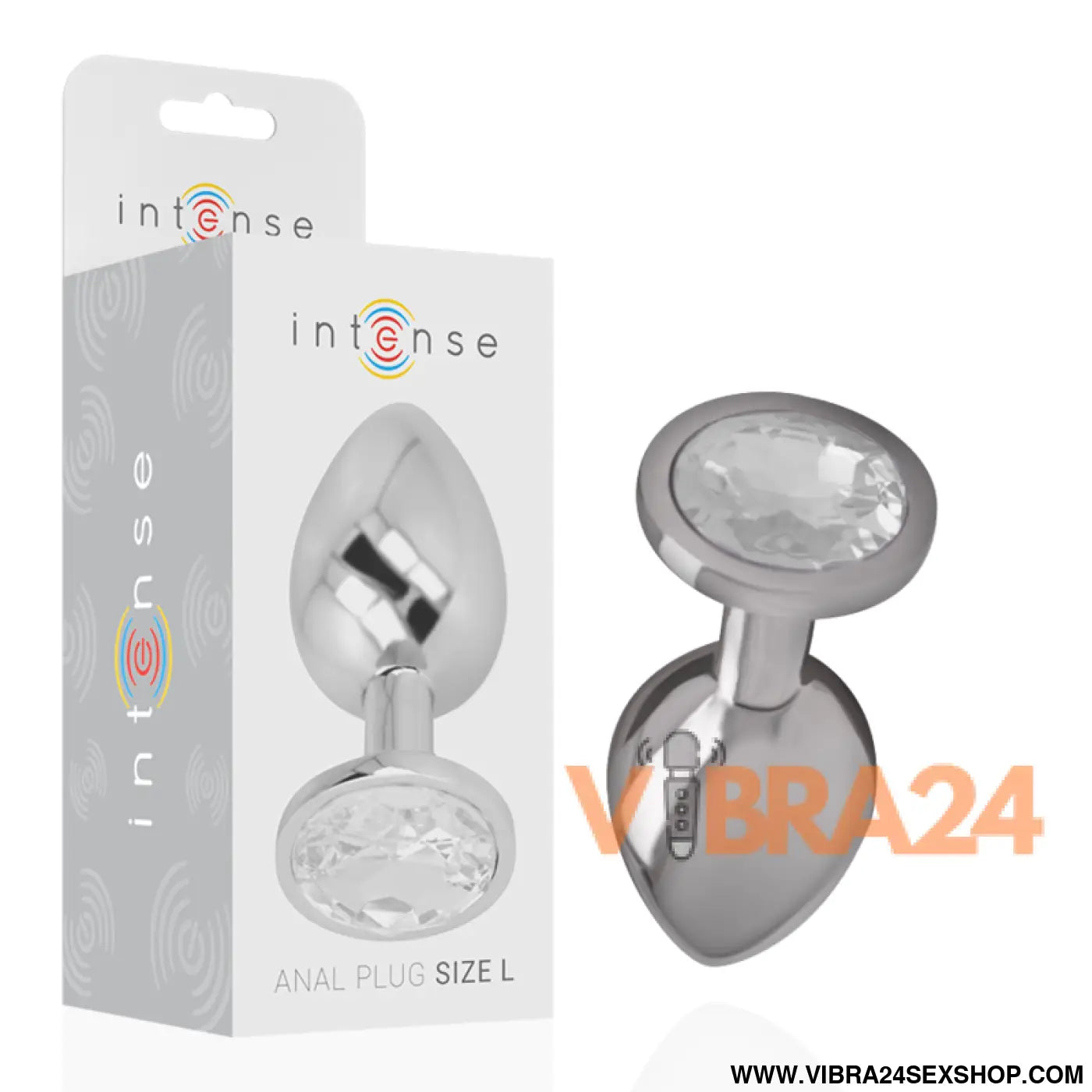 INTENSE - PLUG ANAL DE METAL ALUMÍNIO COM CRISTAL PRATA TAMANHO L