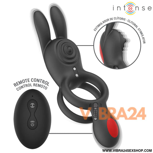Intense – Quinn: Anel Vibratório Duplo com Orelhas de Coelho 9 Funções e Controle Remoto