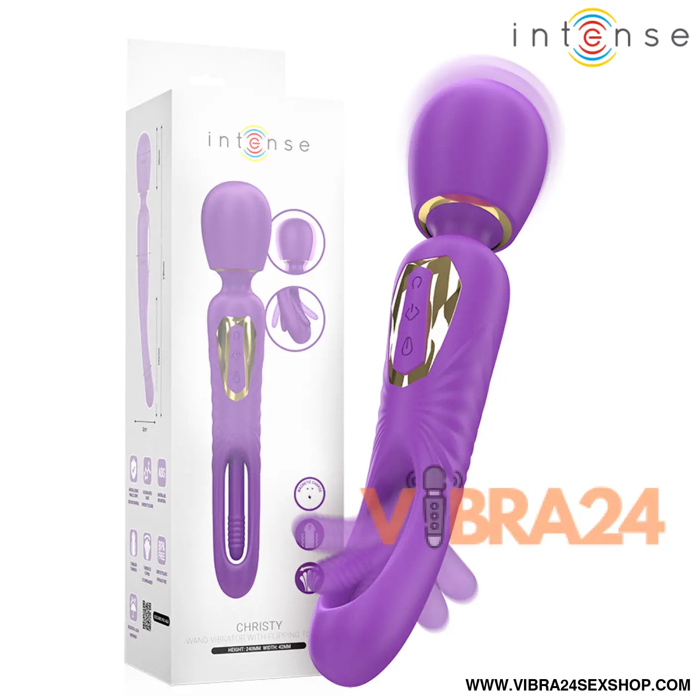 INTENSE - VARINHA VIBRATÓRIA CHRISTY COM LÍNGUA QUE GIRA
