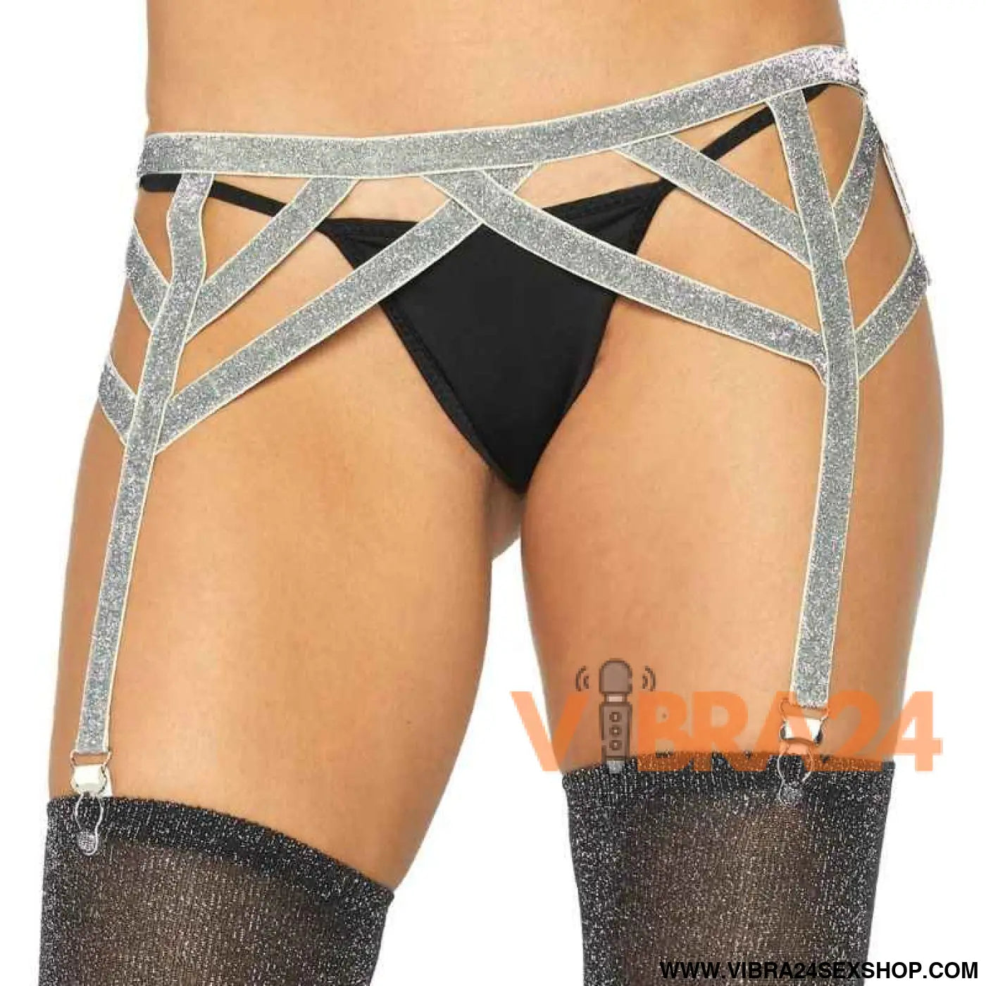 LEG AVENUE - CINTO-LIGA ELSTICO PRATA LUREX TAMANHO ÚNICO