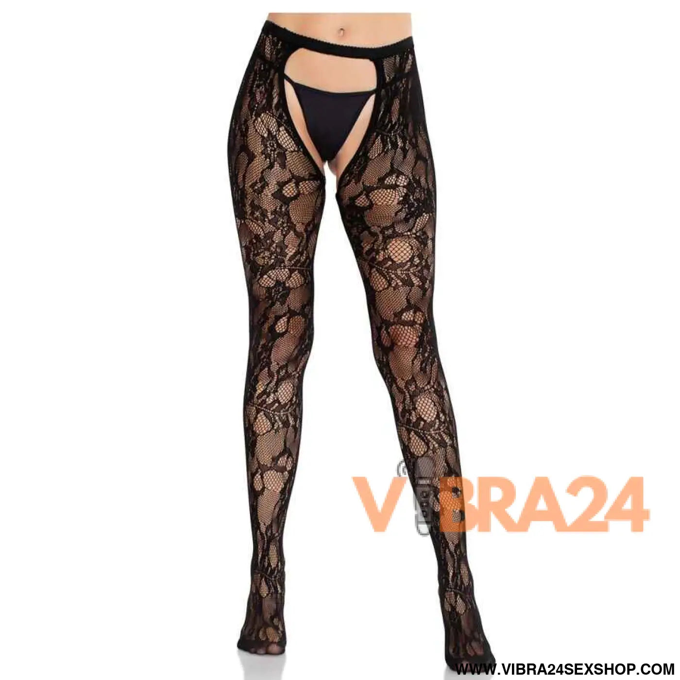 LEG AVENUE - MEIAS DE RENDA ROSA COM COSTAS ABERTAS PRETAS