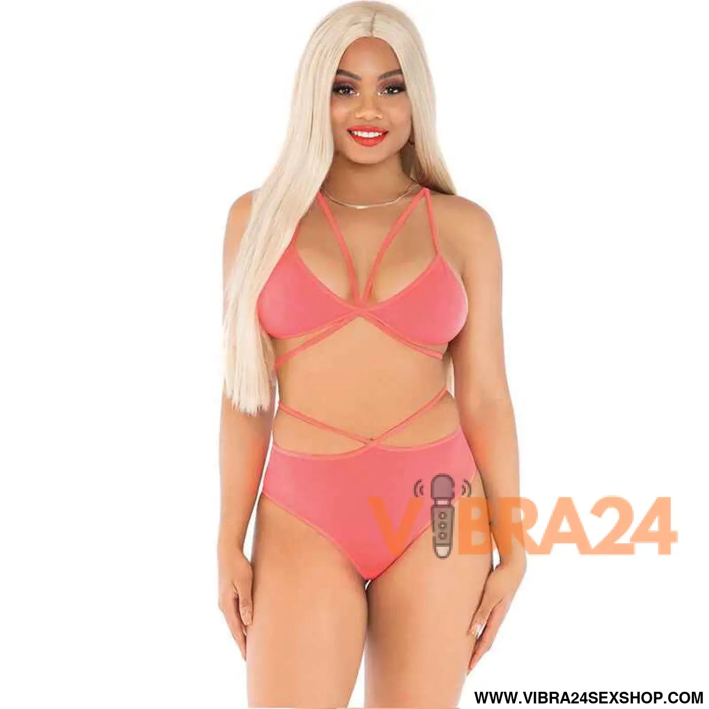 LEG AVENUE - TOP E CALÇA CORAL COM ALÇAS