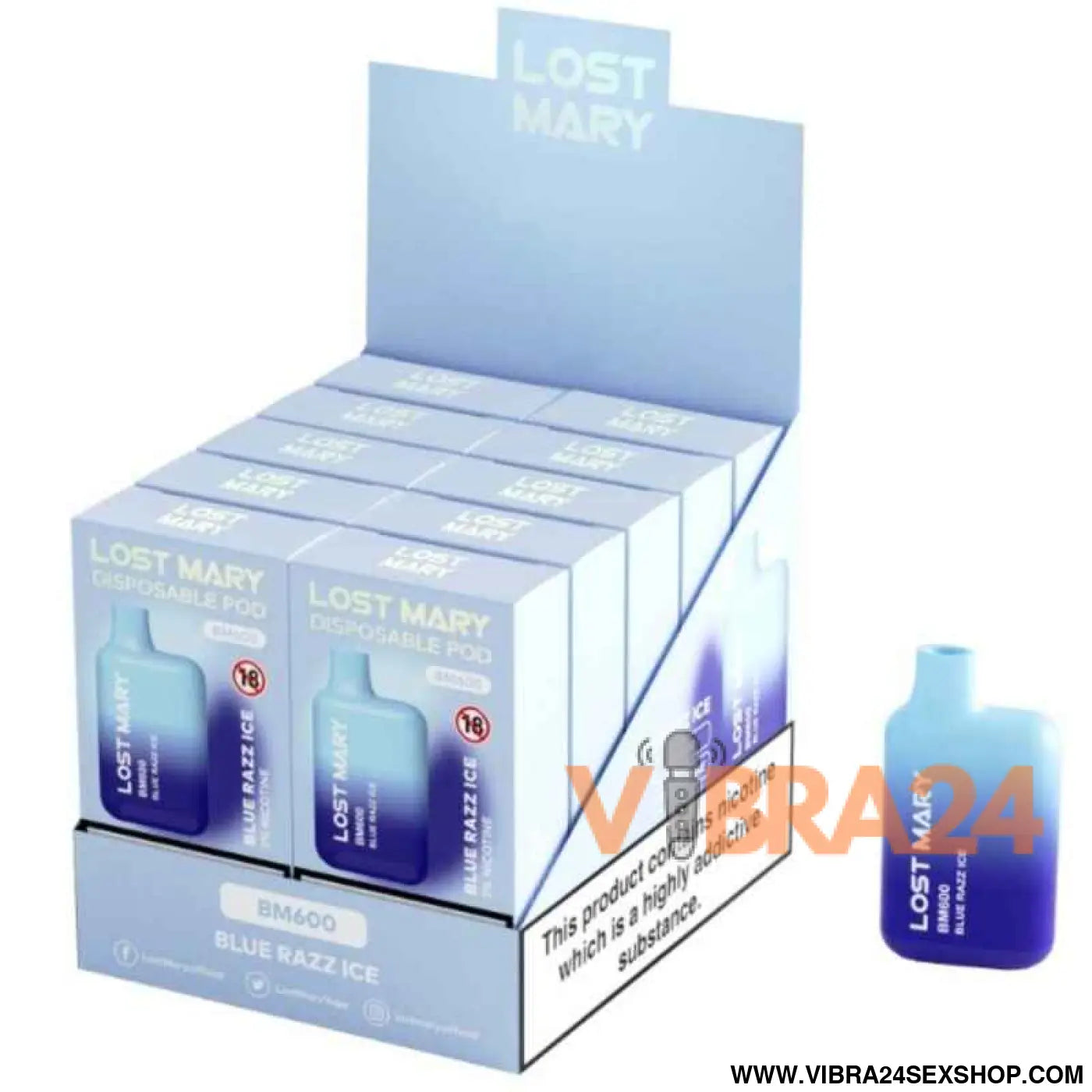 LOST MARY - (EXPOSITOR PROFESSIONAL PACK -10 UNIDADES) BM600 NICOTINE VAPER 2% DESCARTÁVEL AZUL RAZZ ICE