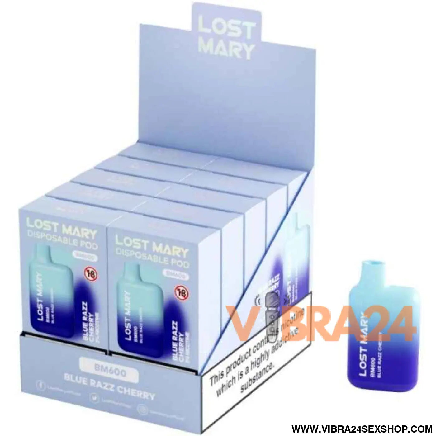 LOST MARY - (EXPOSITOR PROFESSIONAL PACK -10 UNIDADES) BM600 NICOTINE VAPER 2% DESCARTÁVEL AZUL RAZZ CHERRY