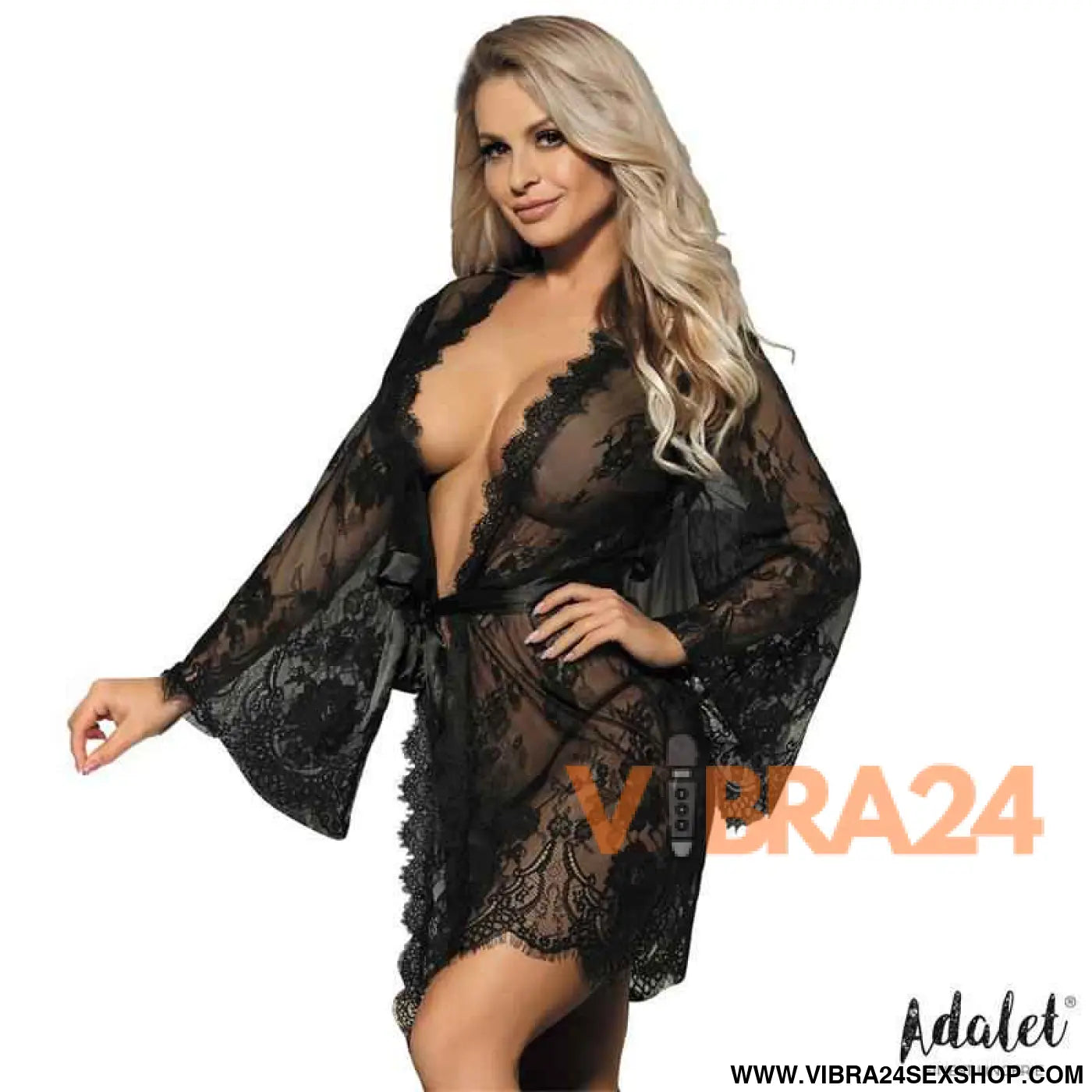 Lucy Semi Transparent Peignoir and Thong Black
