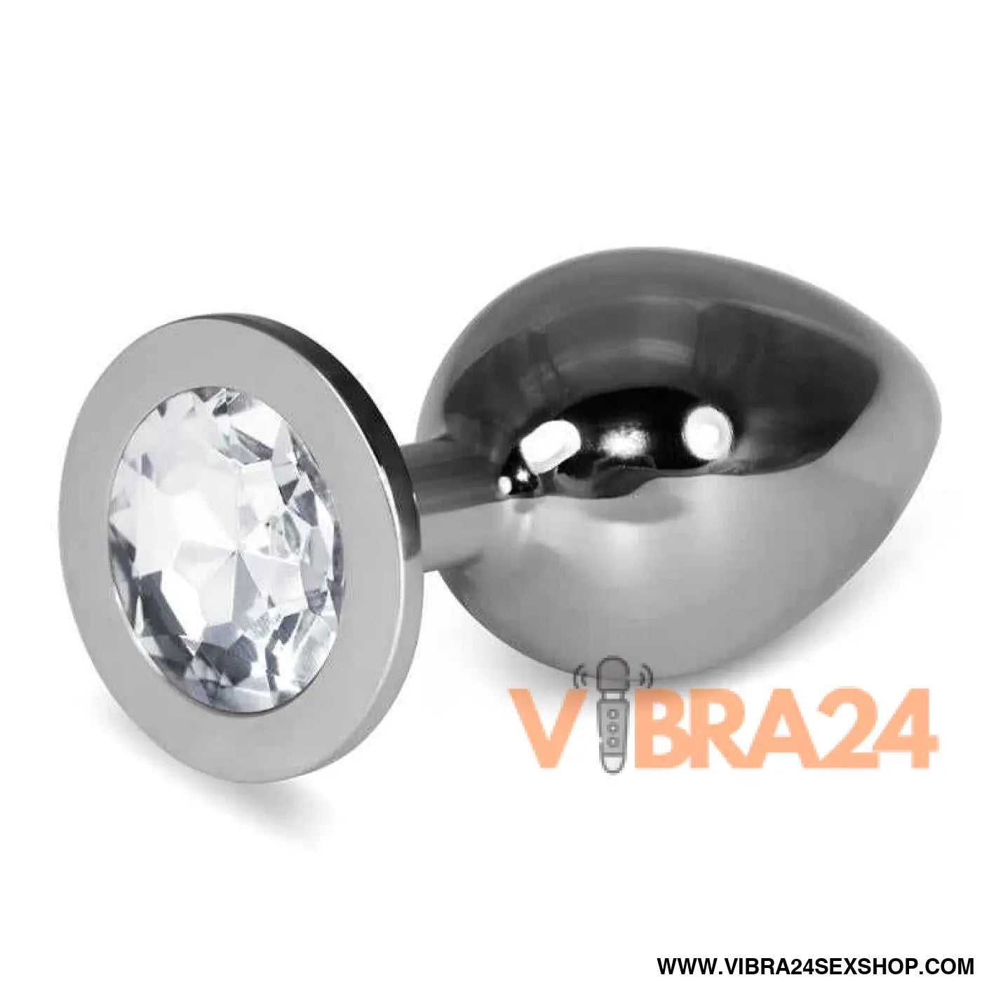 Metal Butt Plug RoseBud Classic with Clear Jewel Size L