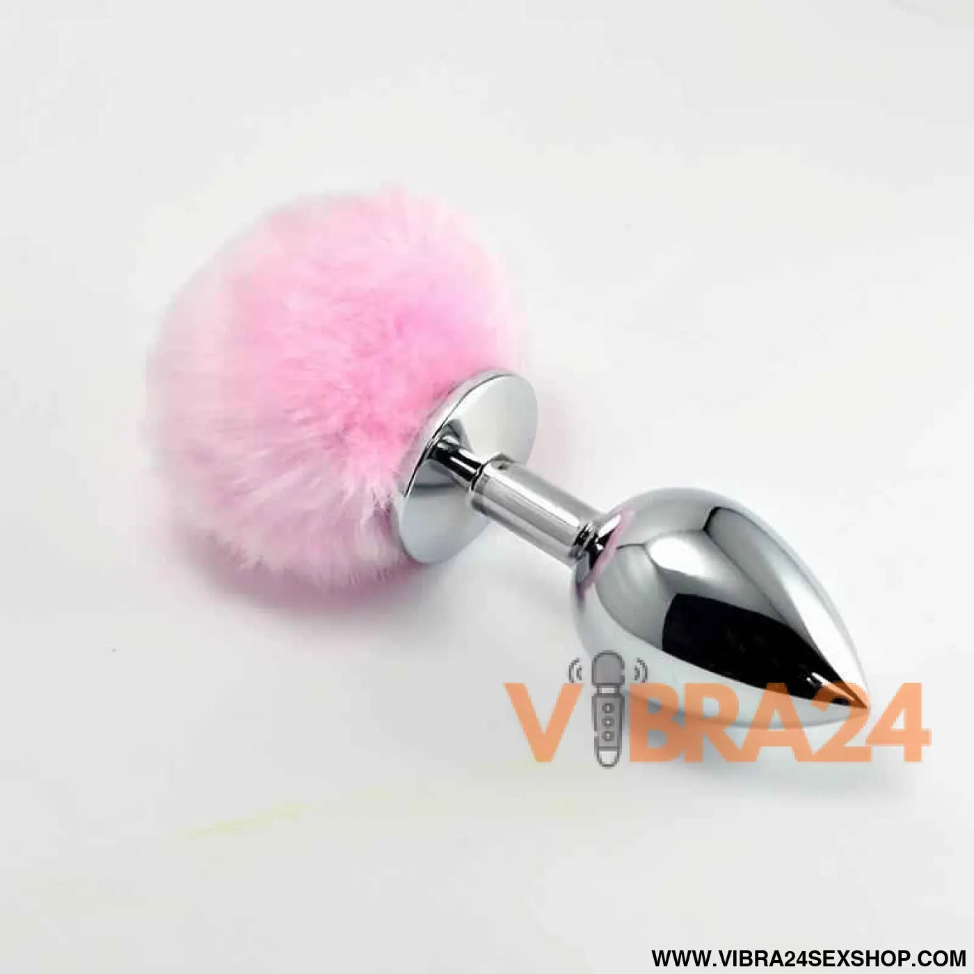 Metal Butt Plug with Pink Pompon Size L