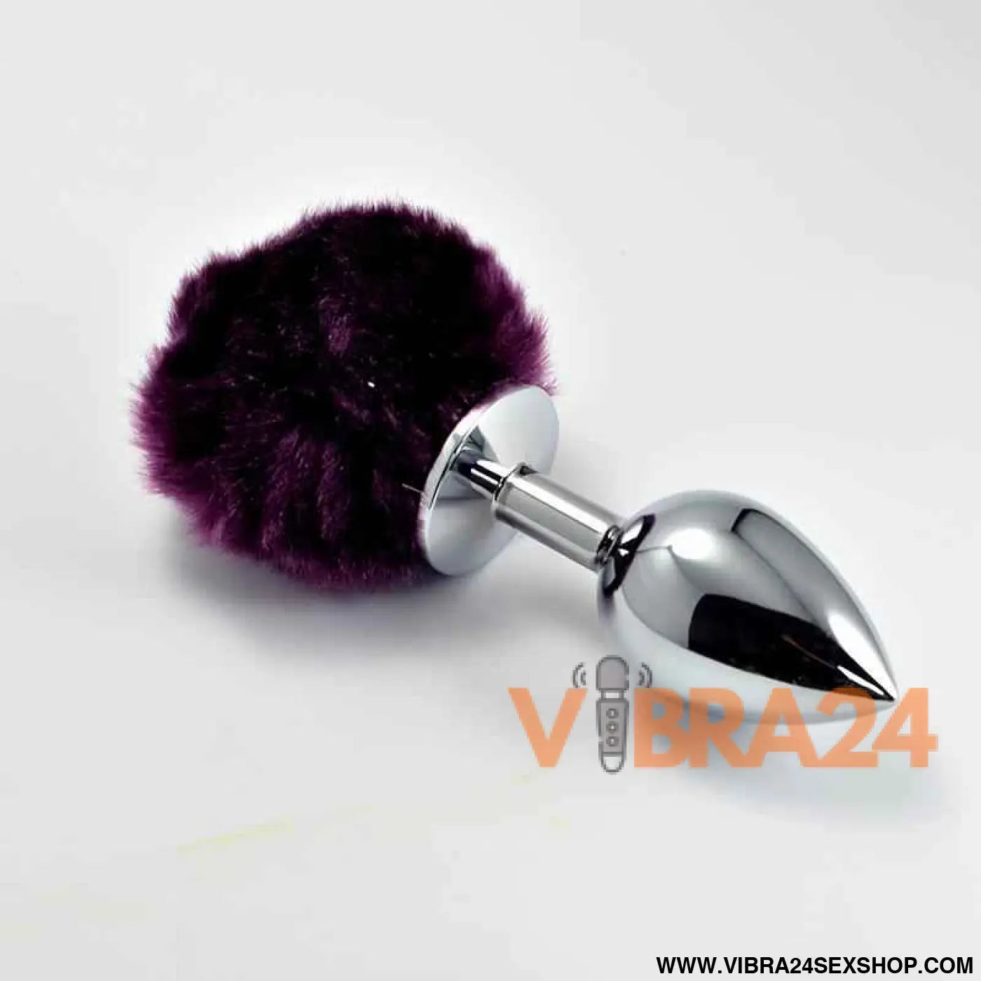 Metal Butt Plug with Purple Pompon Size S