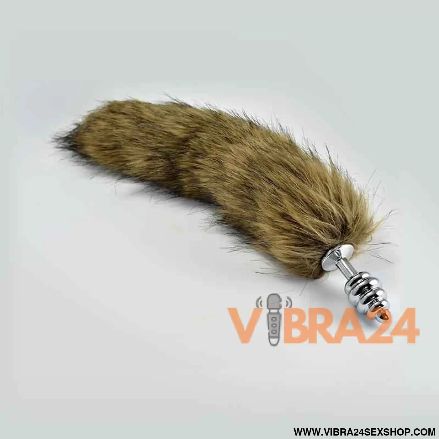 Metal Spiral Butt Plug with Brown Fox Tail Size L