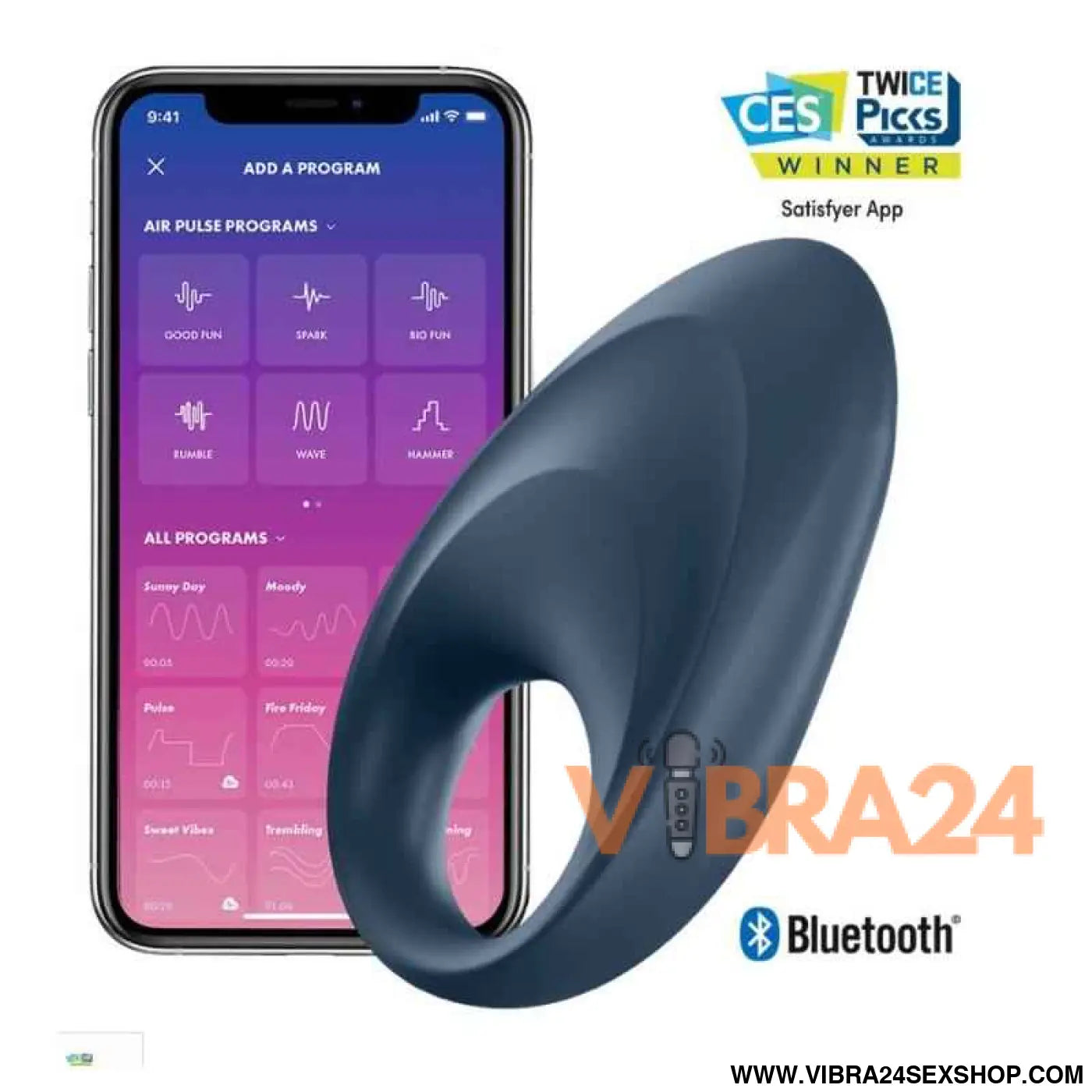 Mighty One Vibrating Ring with APP Blue