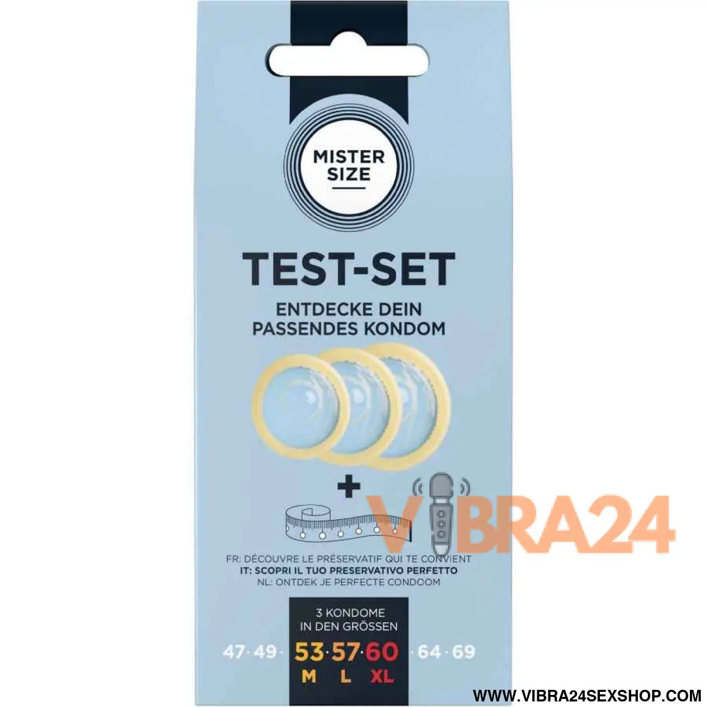 MISTER SIZE - KIT DE TESTE COM 3 CAMISINHAS TAMANHOS DIFERENTES + FITA MÉTRICA