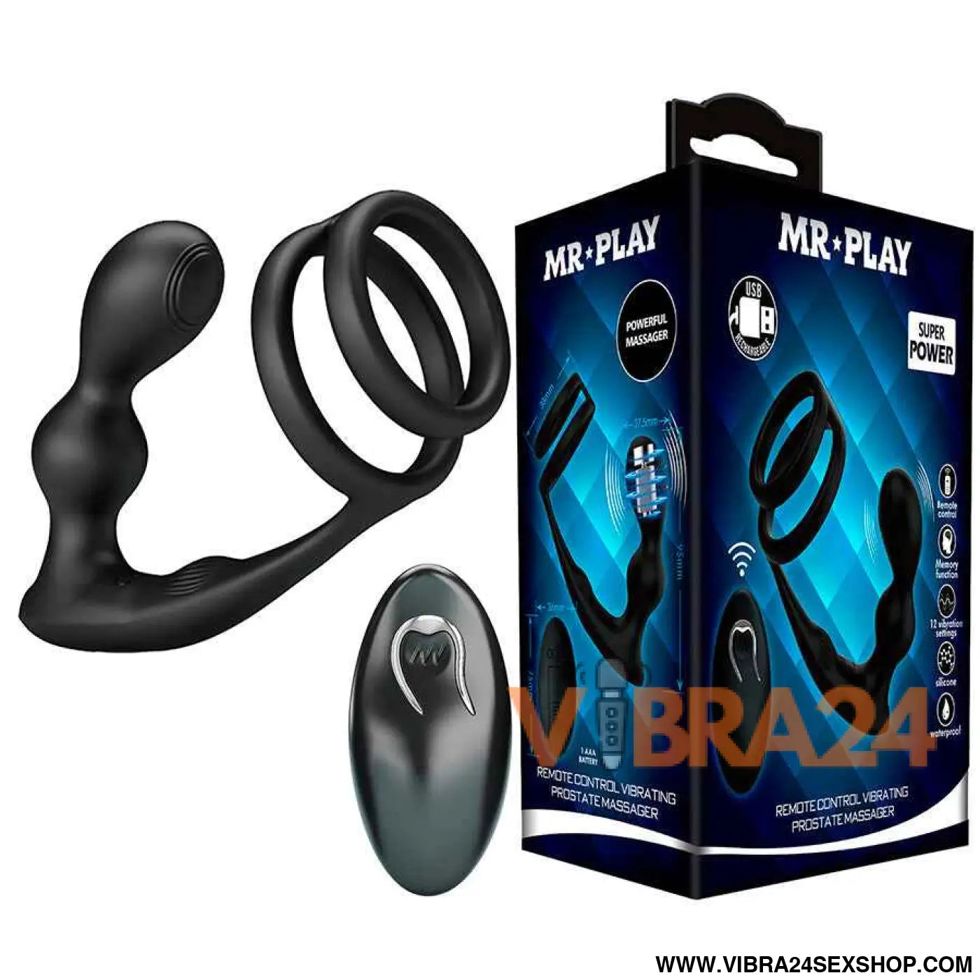 MR PLAY - PLUG ANAL VIBRATÓRIO COM ANEL PENIANO E CONTROLE REMOTO