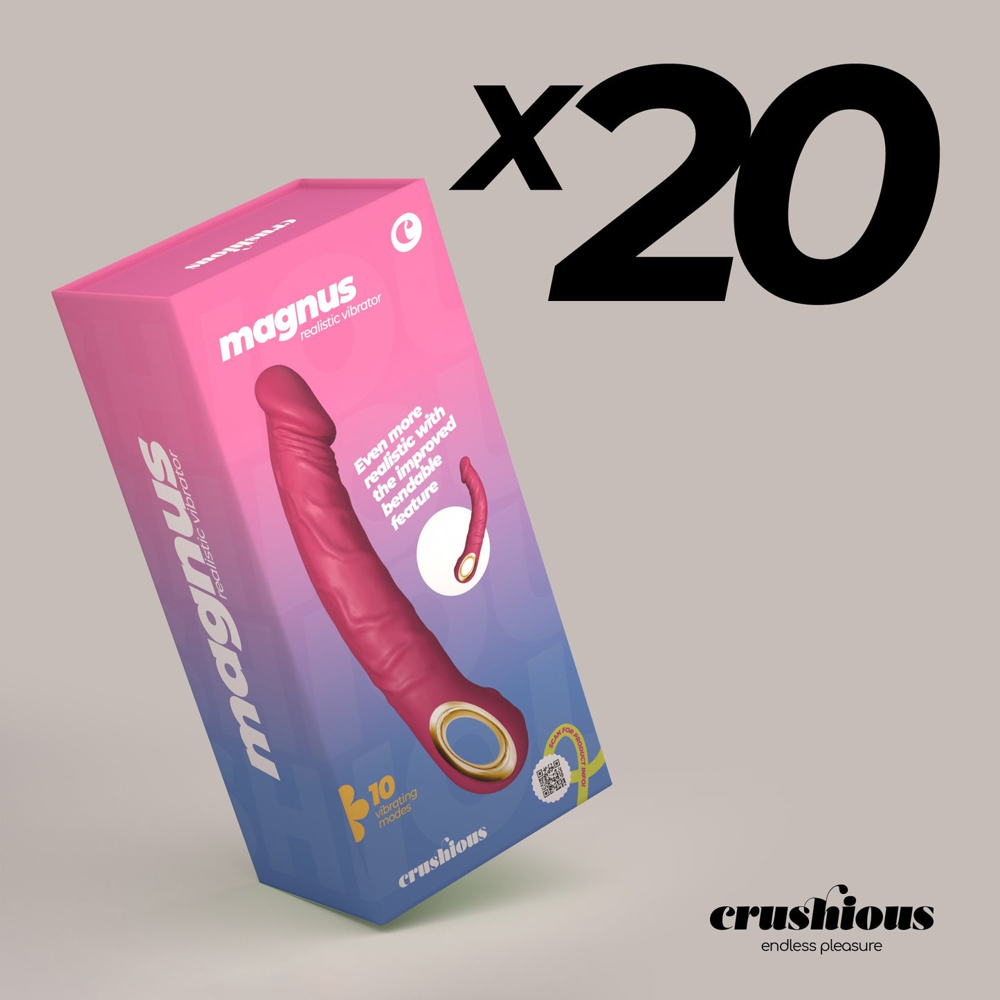 PACK DE 20 VIBRADOR FLEXÍVEL MAGNUS BEND ROSA CRUSHIOUS