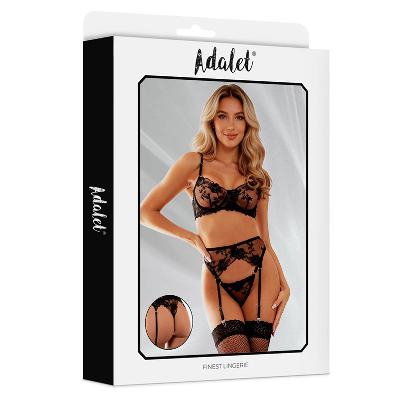 Adalet Lingerie – Penelope: Conjunto de Sutiã, Cinta-liga e Tanga em Preto para Conforto e Sofisticação